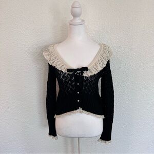 Zara Pointelle Ruffled Knit Sweater